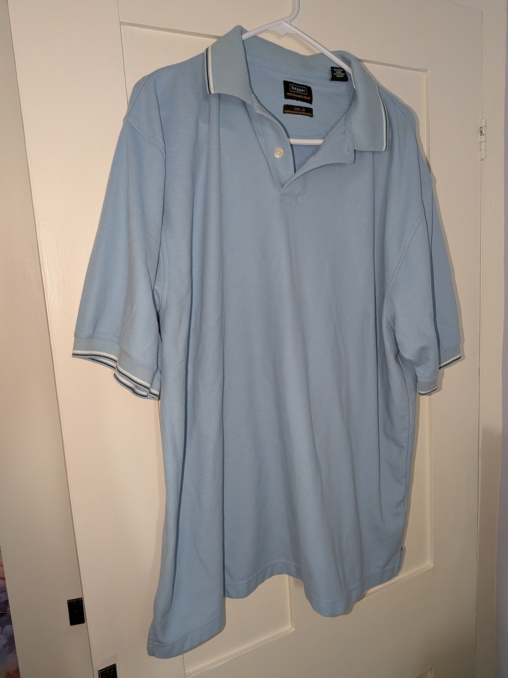 Haggar Men’s Light Blue Polo with White-Trim Collar